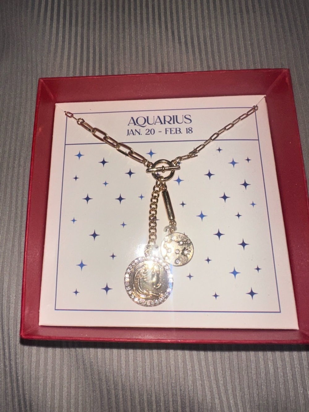 Aquarius Zodiac Necklace Pendant — Gold Tone